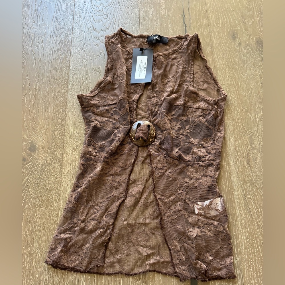 Ego Brown Lace Sleeveless Top